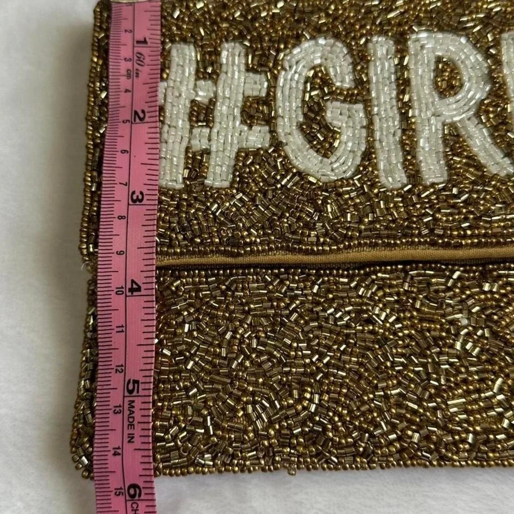 Gold seed‎ beads clutch bag